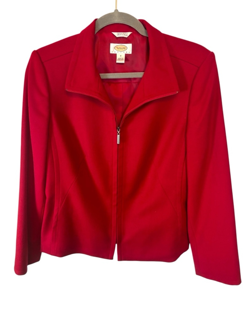 Talbots Vibrant Red 96% Wool Zip-Front Blazer Jacket Size 8 petite